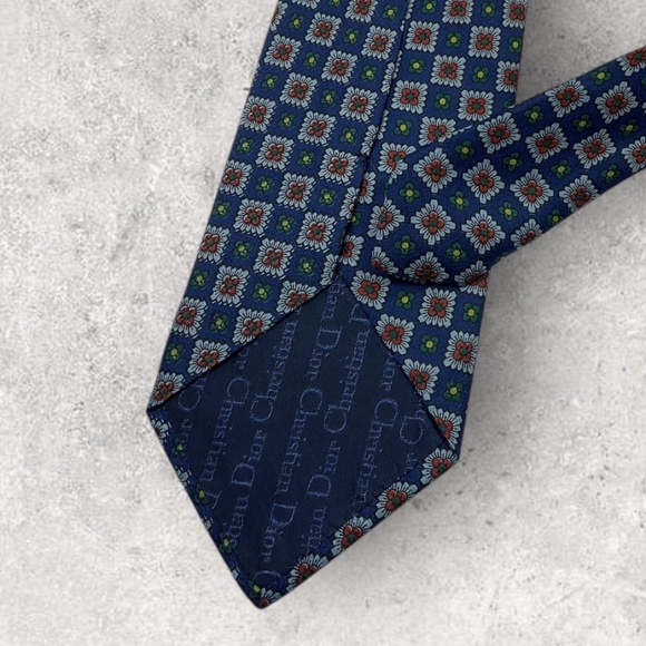 CHRISTIAN DIOR Blue/Gray Geometric Floral Silk LUXURY Tie ITALY - Picture 4 of 5